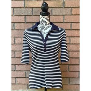 EUC LOFT Women's Navy White Striped Collared Blouse Large